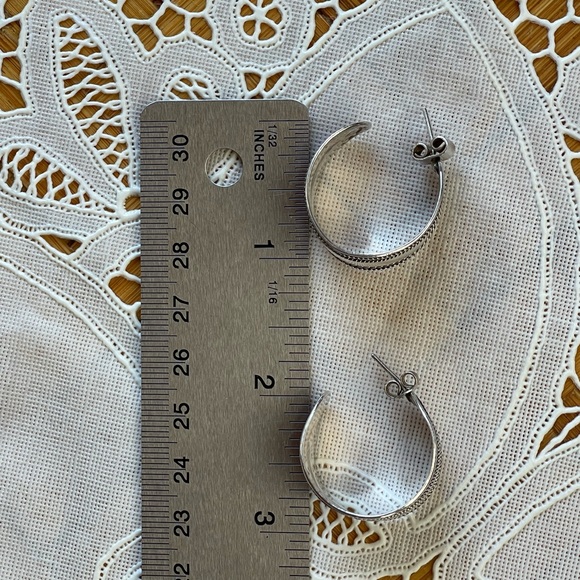 925 Silver wide hoop earrings tapered hoop, vintage - Picture 3 of 6
